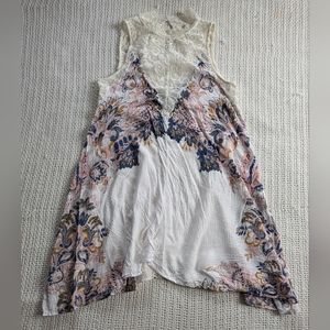 Intimately Free People Small Sleeveless Floral Tunic Top Flowy Lace Mock Neck